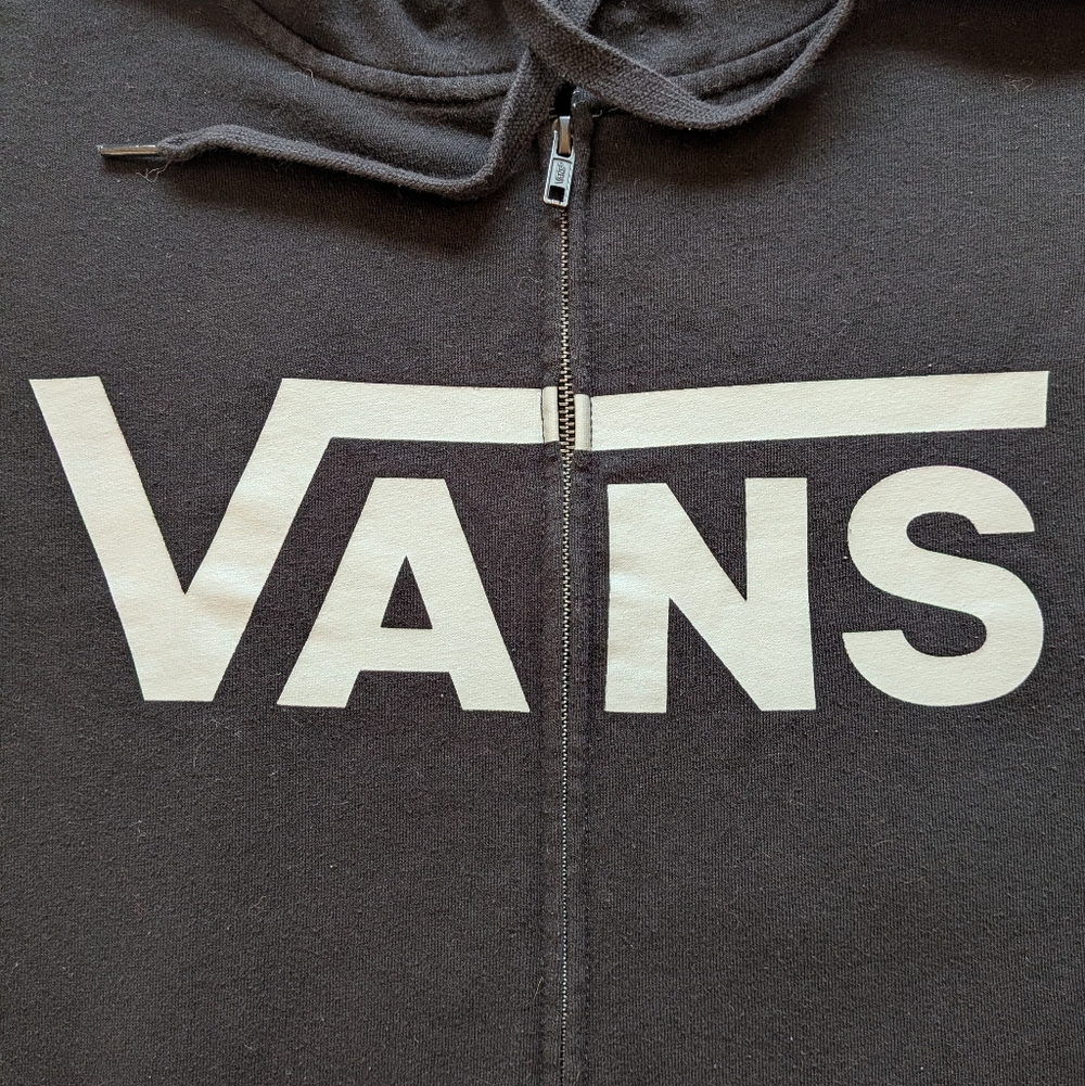 VANS Full Zip Hoodie Sweatshirt Hooded Spellout Mens XL Black Skate